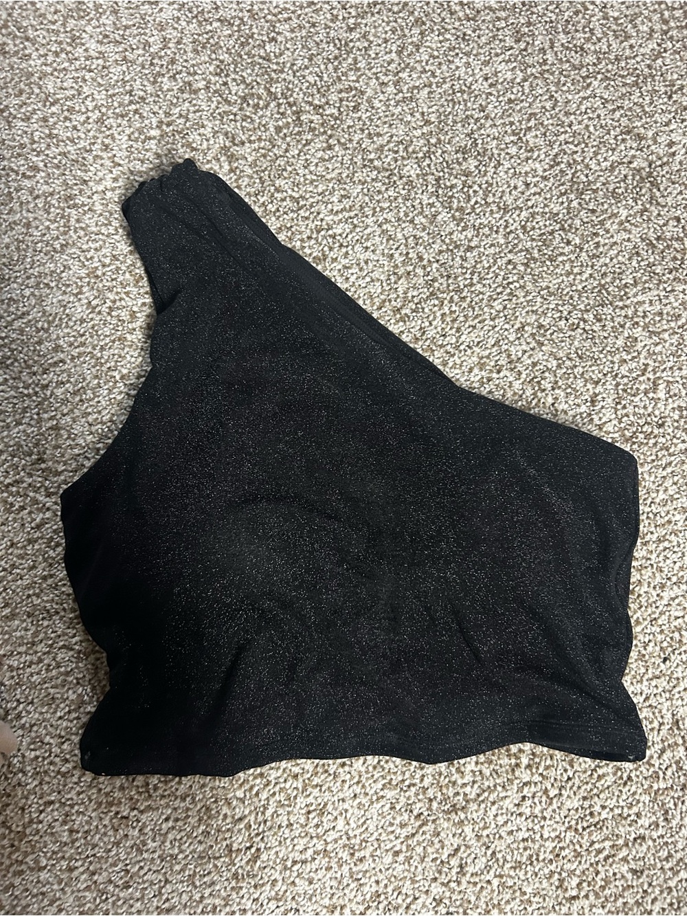 Klassy network-  One-Shoulder Black Shimmer Crop Top built in bra New